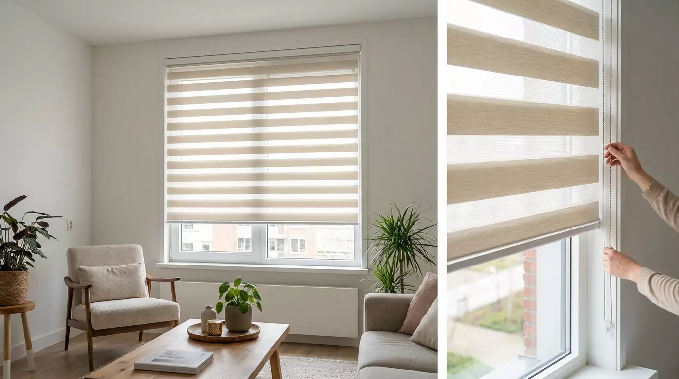 Raamdecoratie Day night in frame beige