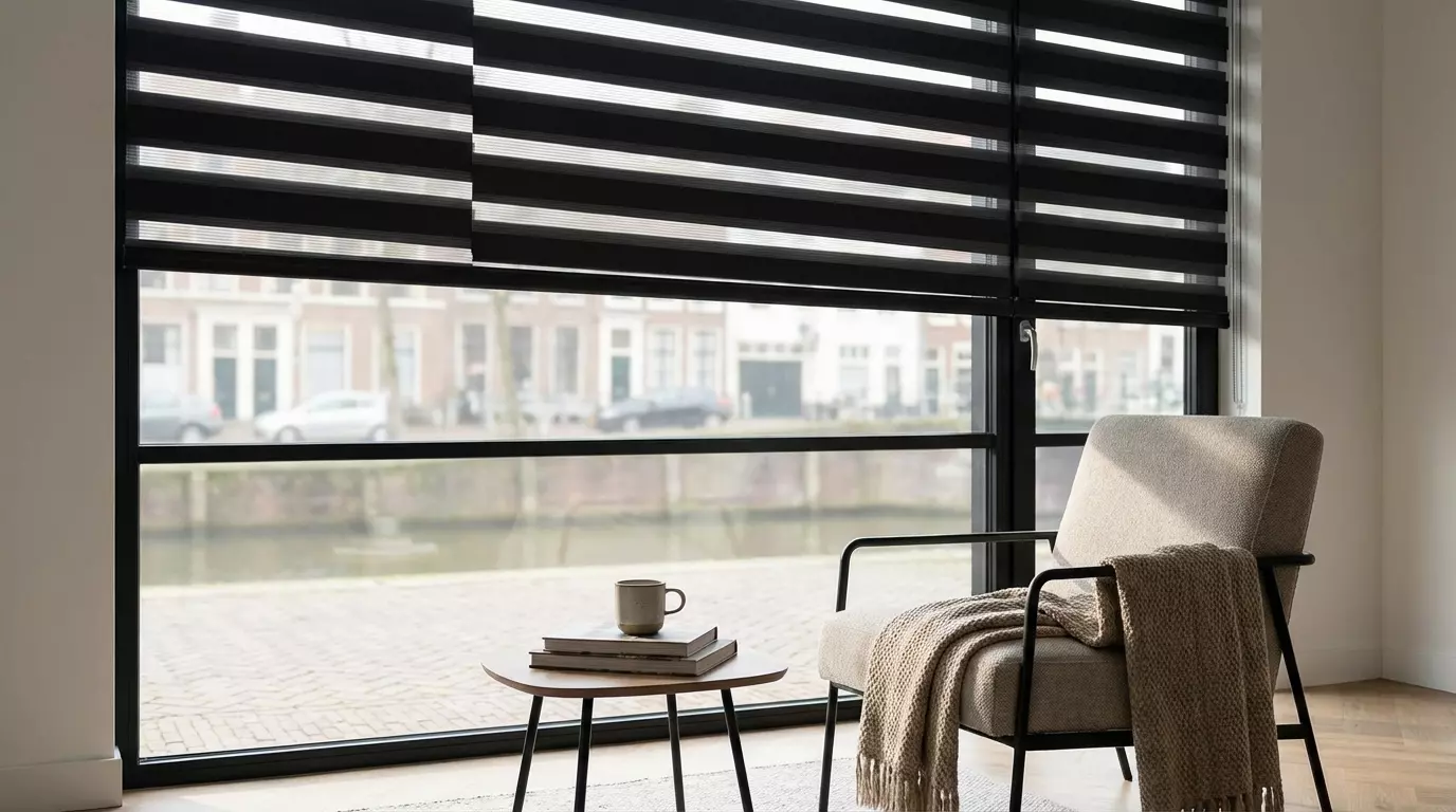 Raamdecoratie Day night in frame zwart