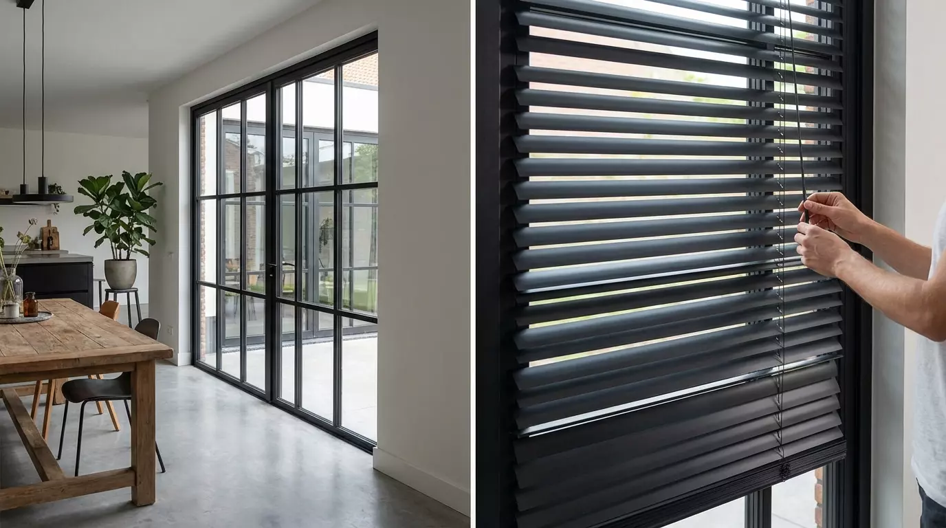 Blog Raamdecoratie Hoe laat je jaloezieen aansluiten op zwarte kozijnen en stalen deuren?