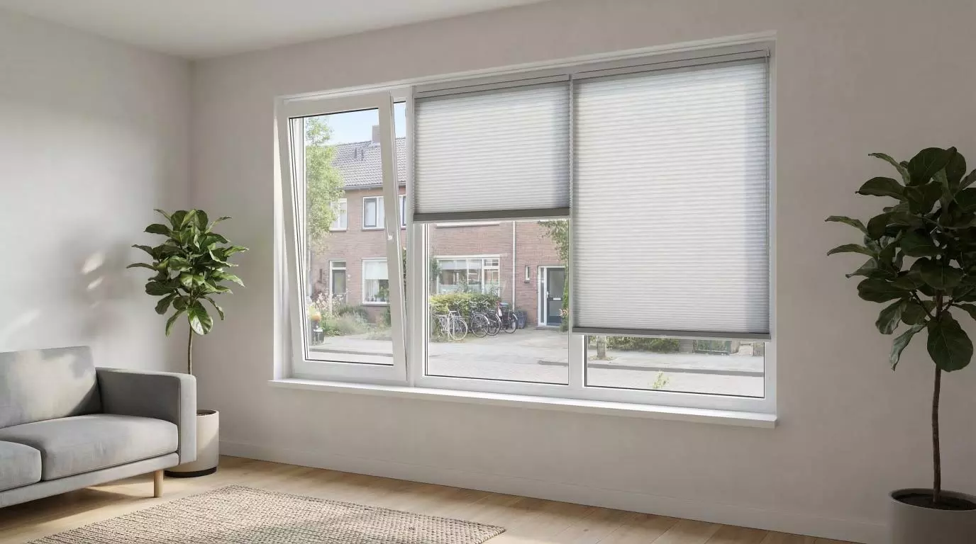 In frame raamdecoratie monteer je zonder boren, ideaal voor kunststof kozijnen en draaikiepramen. Kies jaloezieën, plissés of duettes met een nette afwerking die stevig zit en mooi meebeweegt.