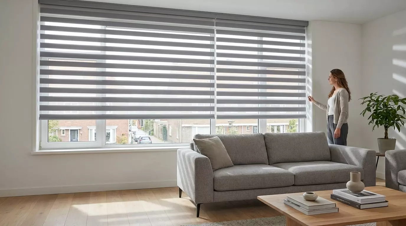 Raamdecoratie Day night gordijn grijs