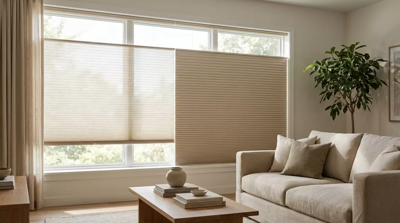 Raamdecoratie Day night plisse beige