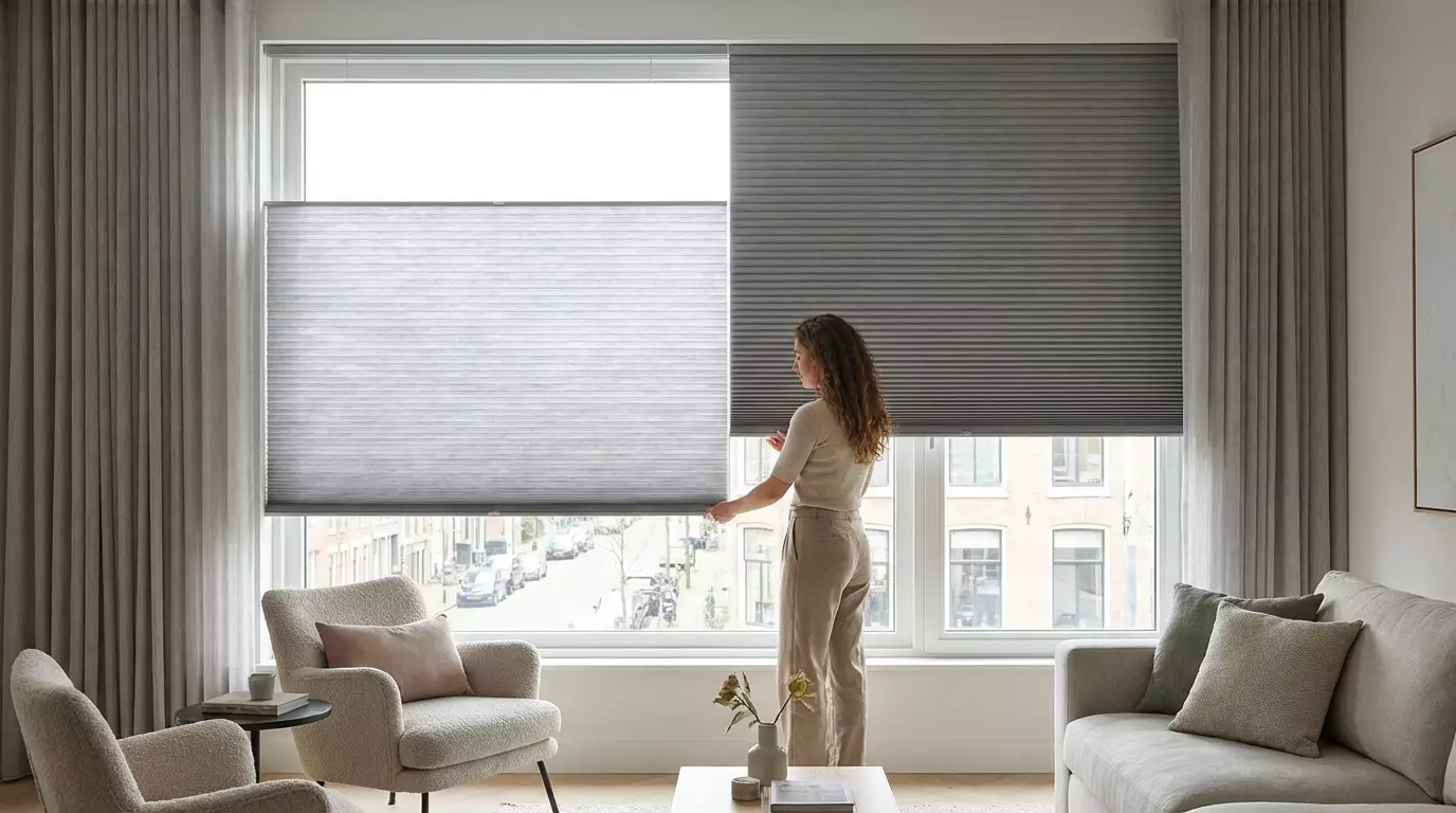 Raamdecoratie Day night plisse grijs