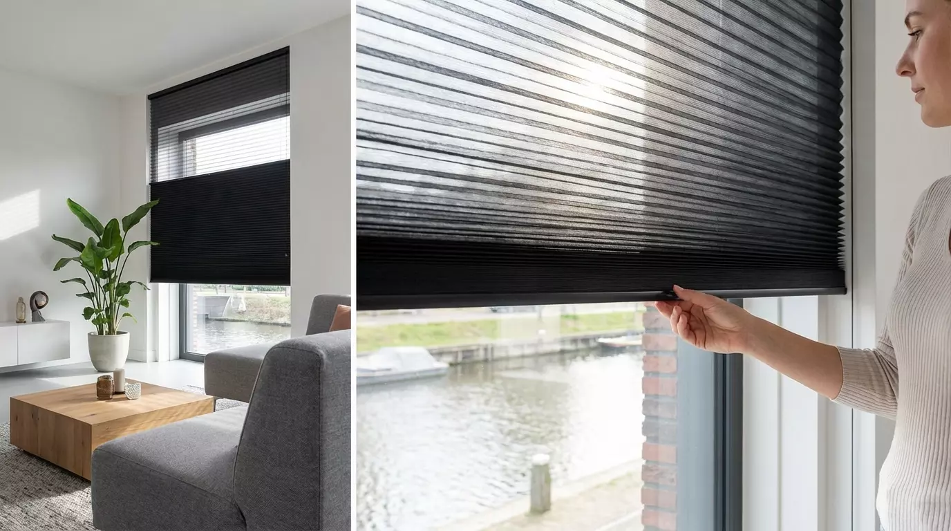 Raamdecoratie Day night plisse zwart