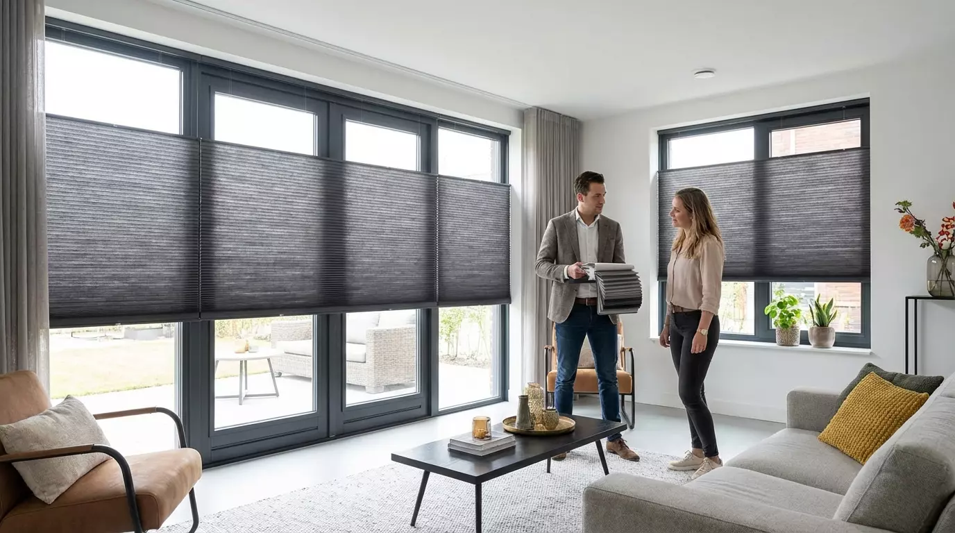 Raamdecoratie Dubbele plisse antraciet