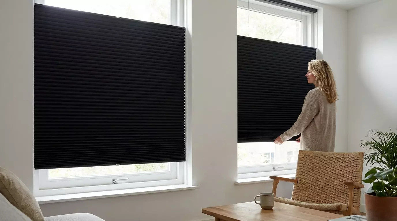 Raamdecoratie Dubbele plisse zwart