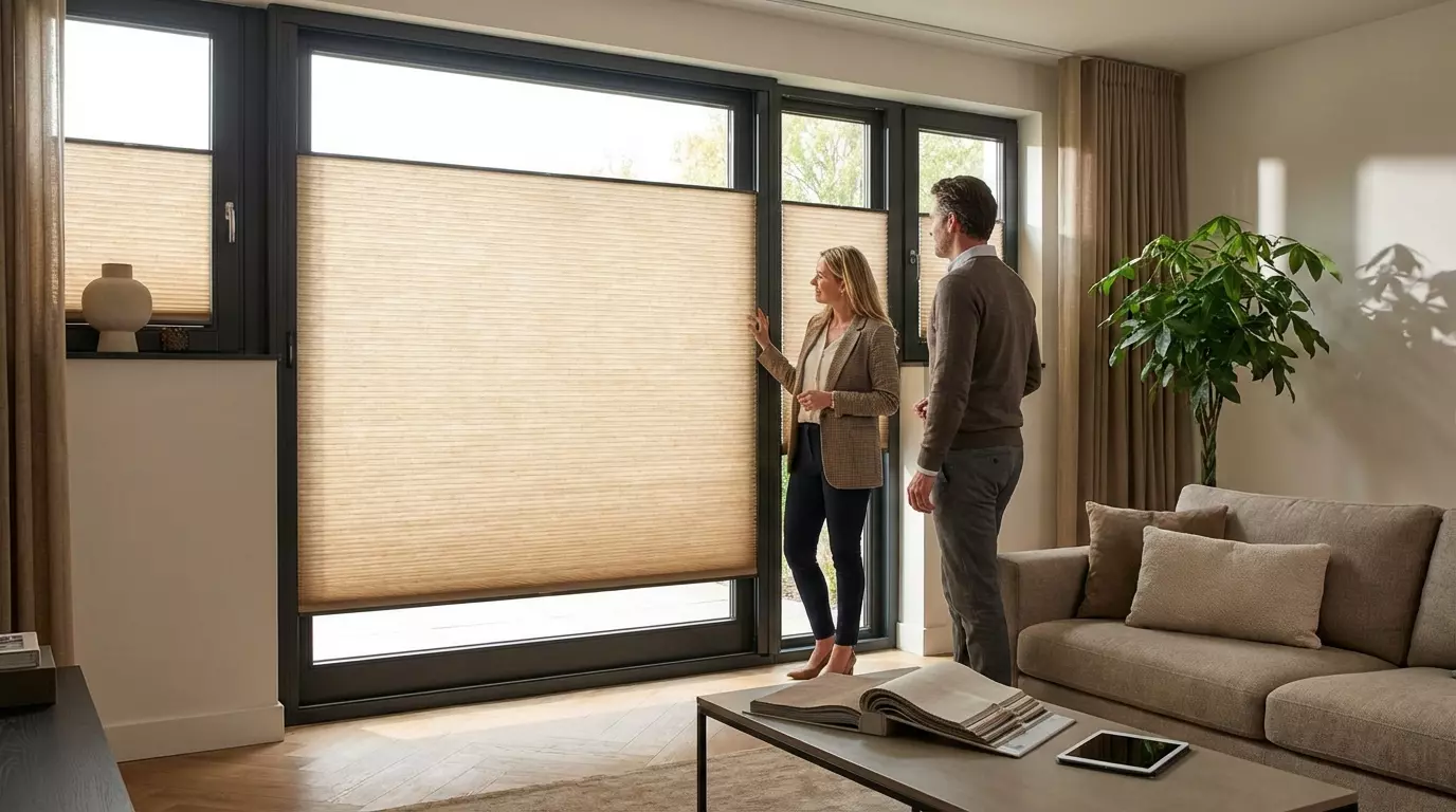 Raamdecoratie Duette in frame beige