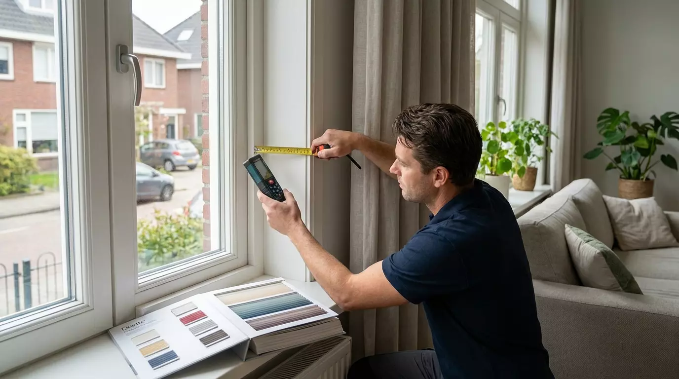 Raamdecoratie Duette in frame inmeten