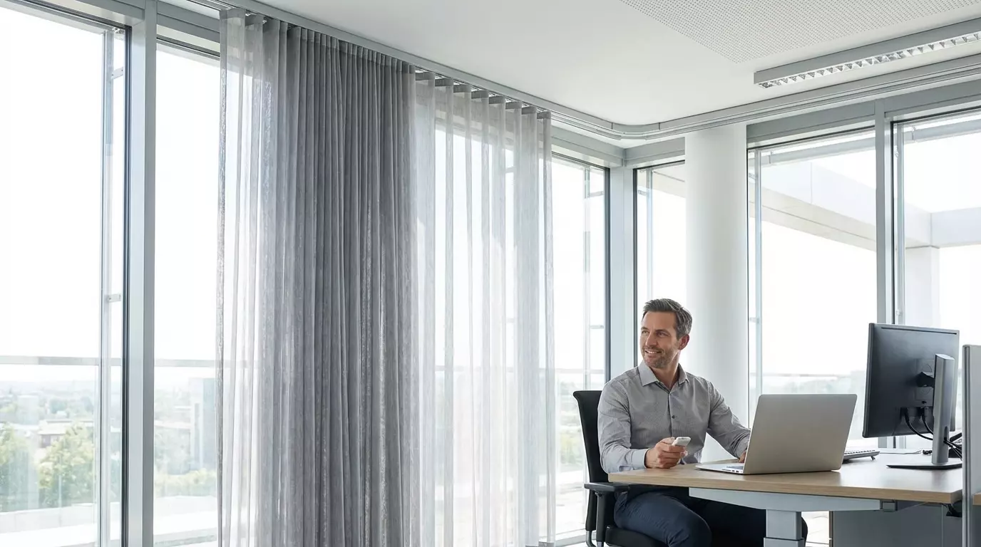 Raamdecoratie Hoe verbeter je comfort op kantoor met automatische opening en sluiting van gordijnen?