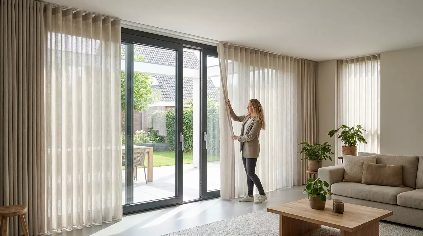 Raamdecoratie Inbetweens voor schuifpui op maat