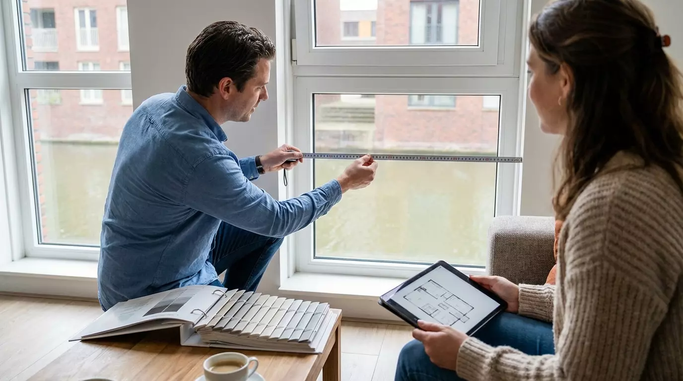 Raamdecoratie Jaloezie in frame inmeten