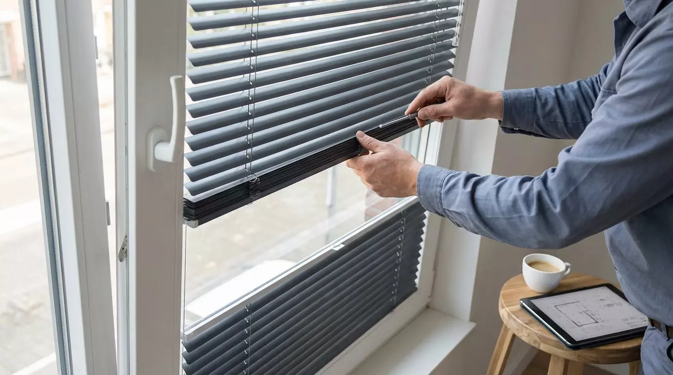 Raamdecoratie Jaloezie in frame montage