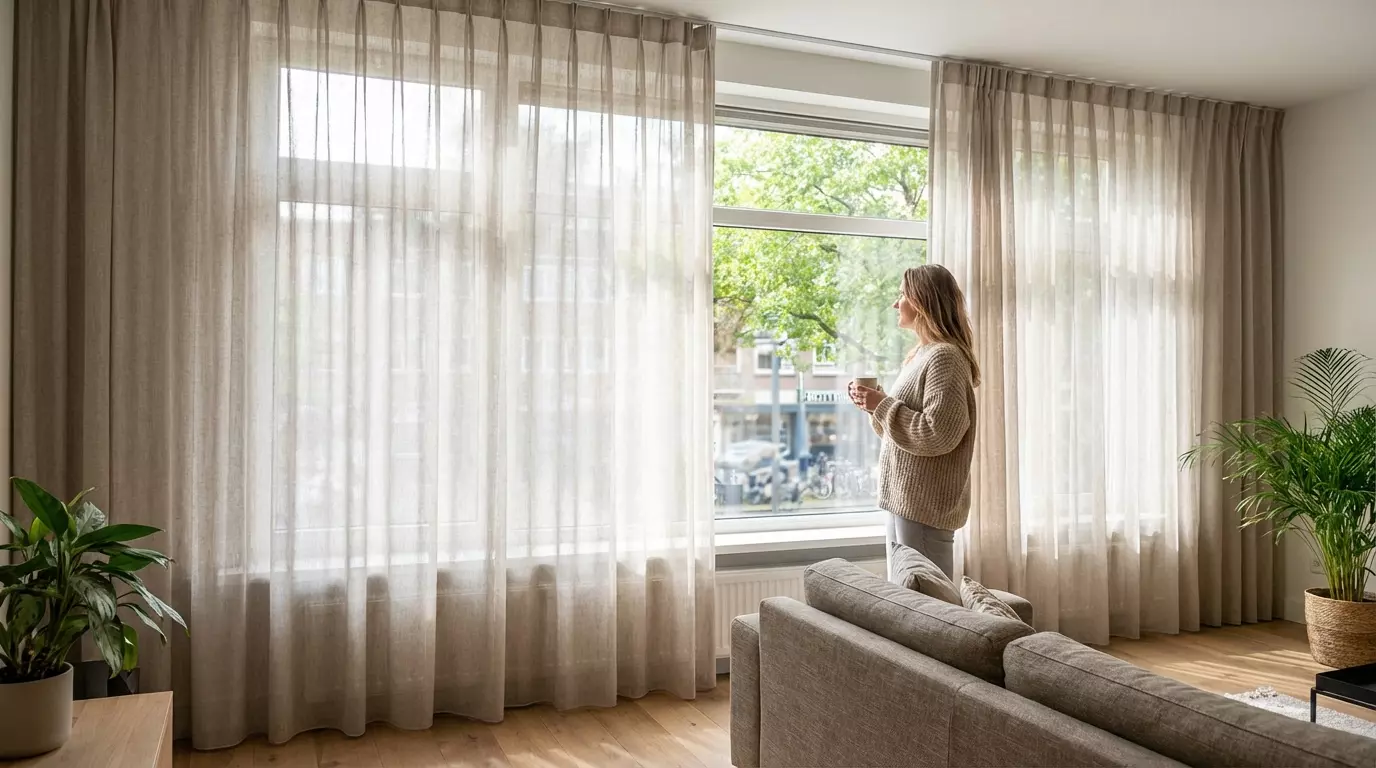 Raamdecoratie Overgordijnen lichtdoorlatend met privacy