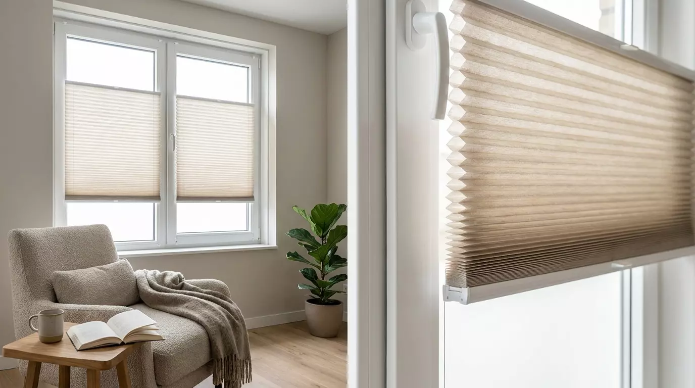 Raamdecoratie Plisse gordijn beige