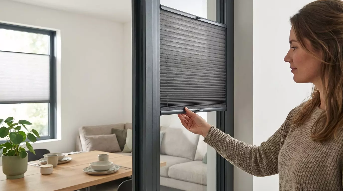 Raamdecoratie Plisse in frame antraciet