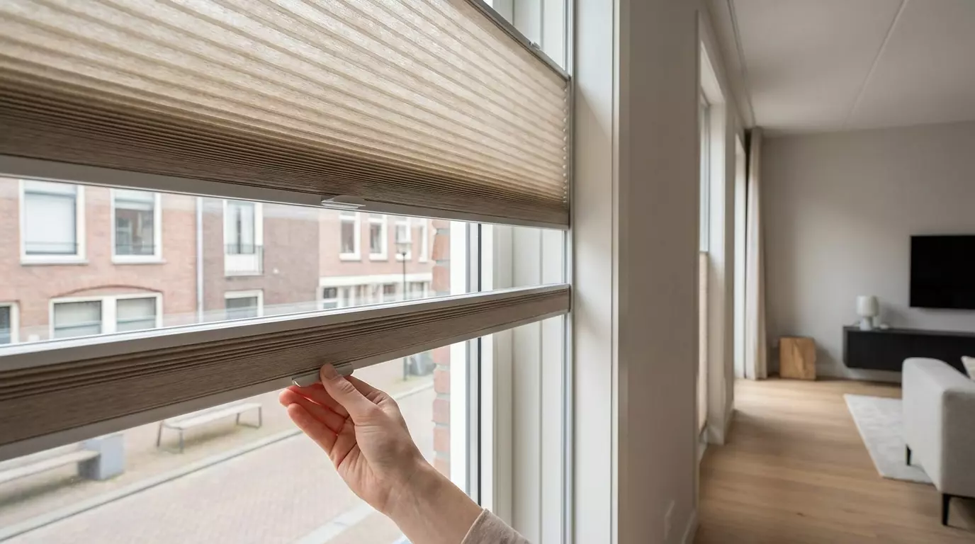 Raamdecoratie Plisse in frame beige