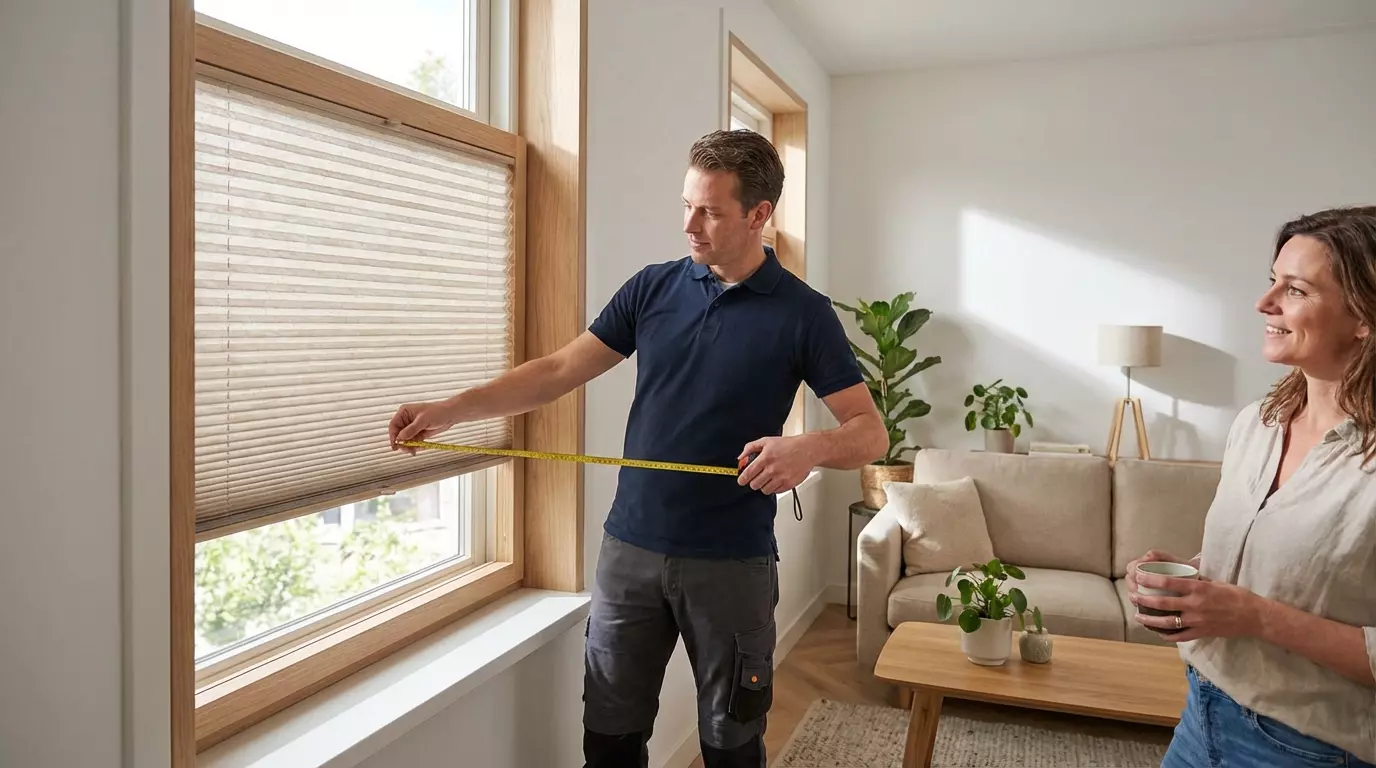 Raamdecoratie Plisse in frame hout