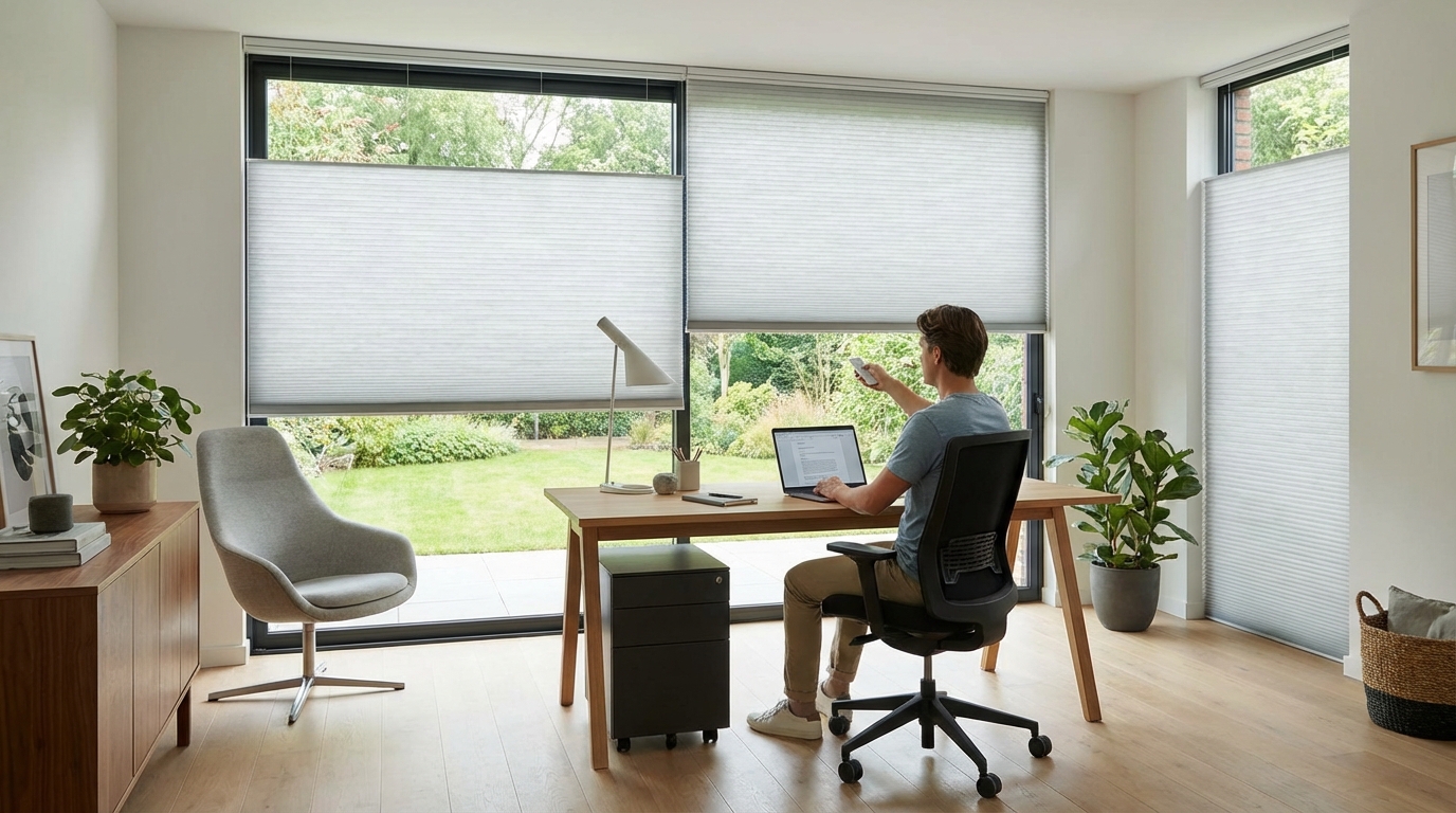 Raamdecoratie 8 tips om binnen zonwering te kiezen voor een thuiskantoor met veel daglicht.