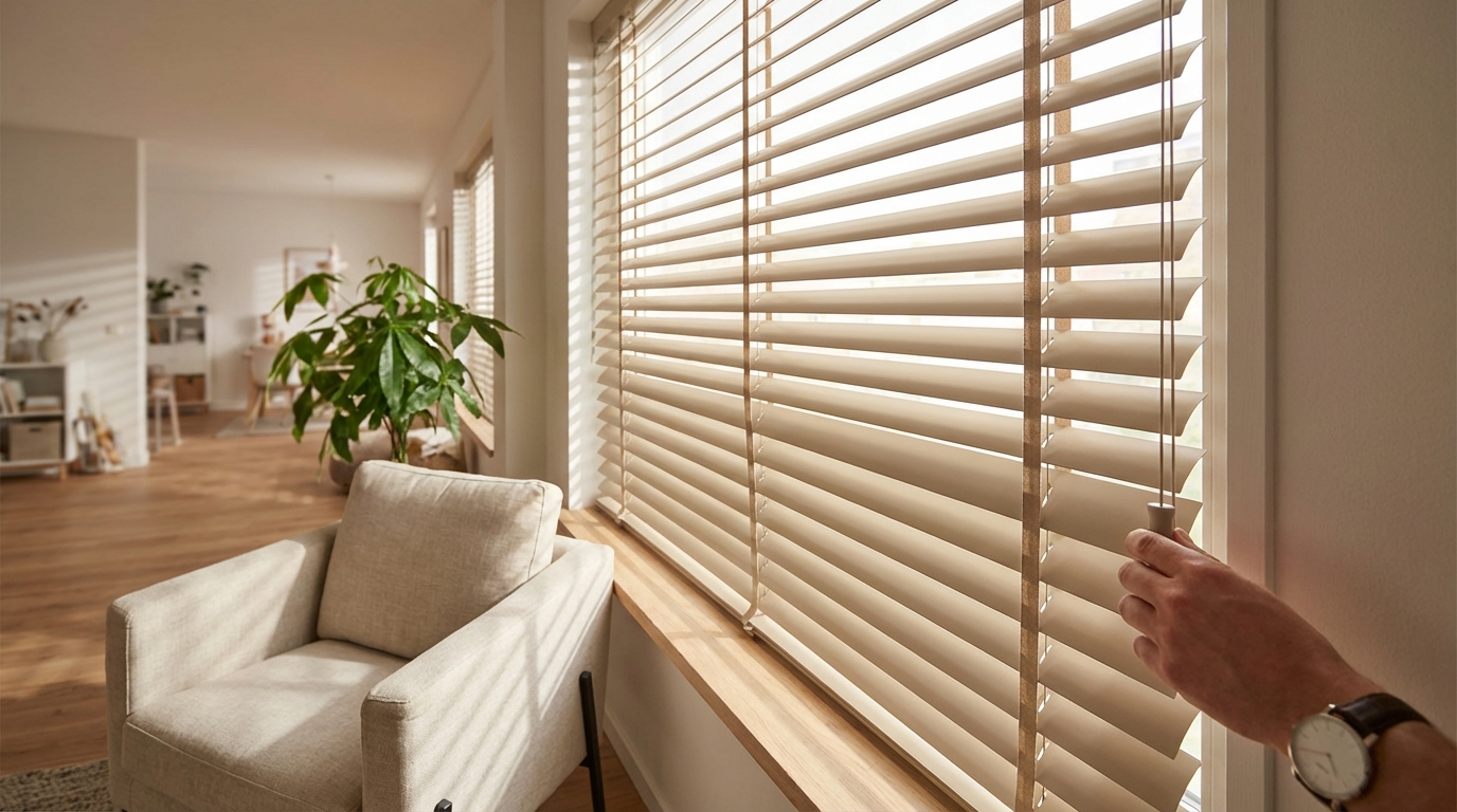 Raamdecoratie Aluminium jaloezie beige