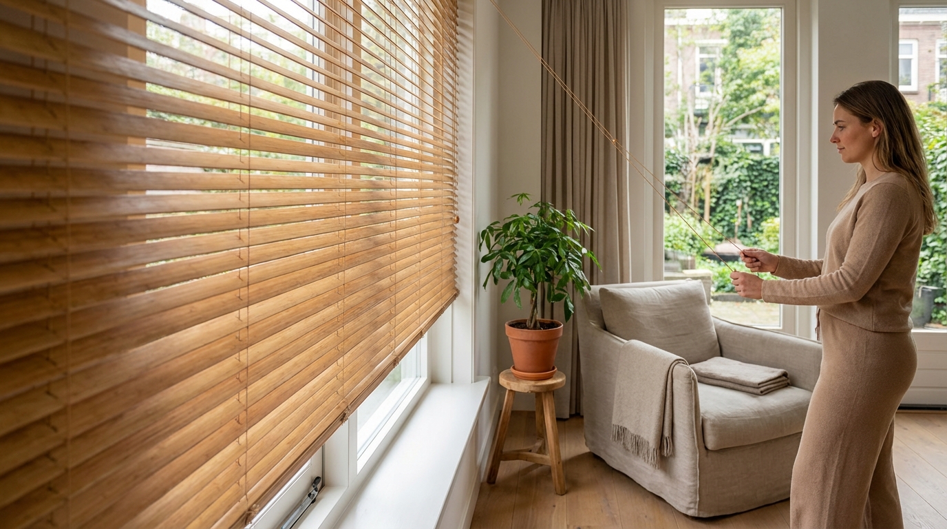 Raamdecoratie Bamboe jaloezieën natuurlijke look