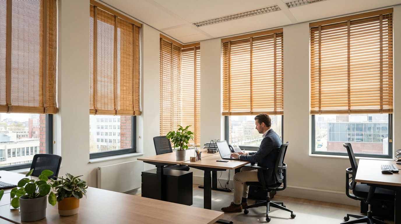 Raamdecoratie Bamboe jaloezieën voor kantoor