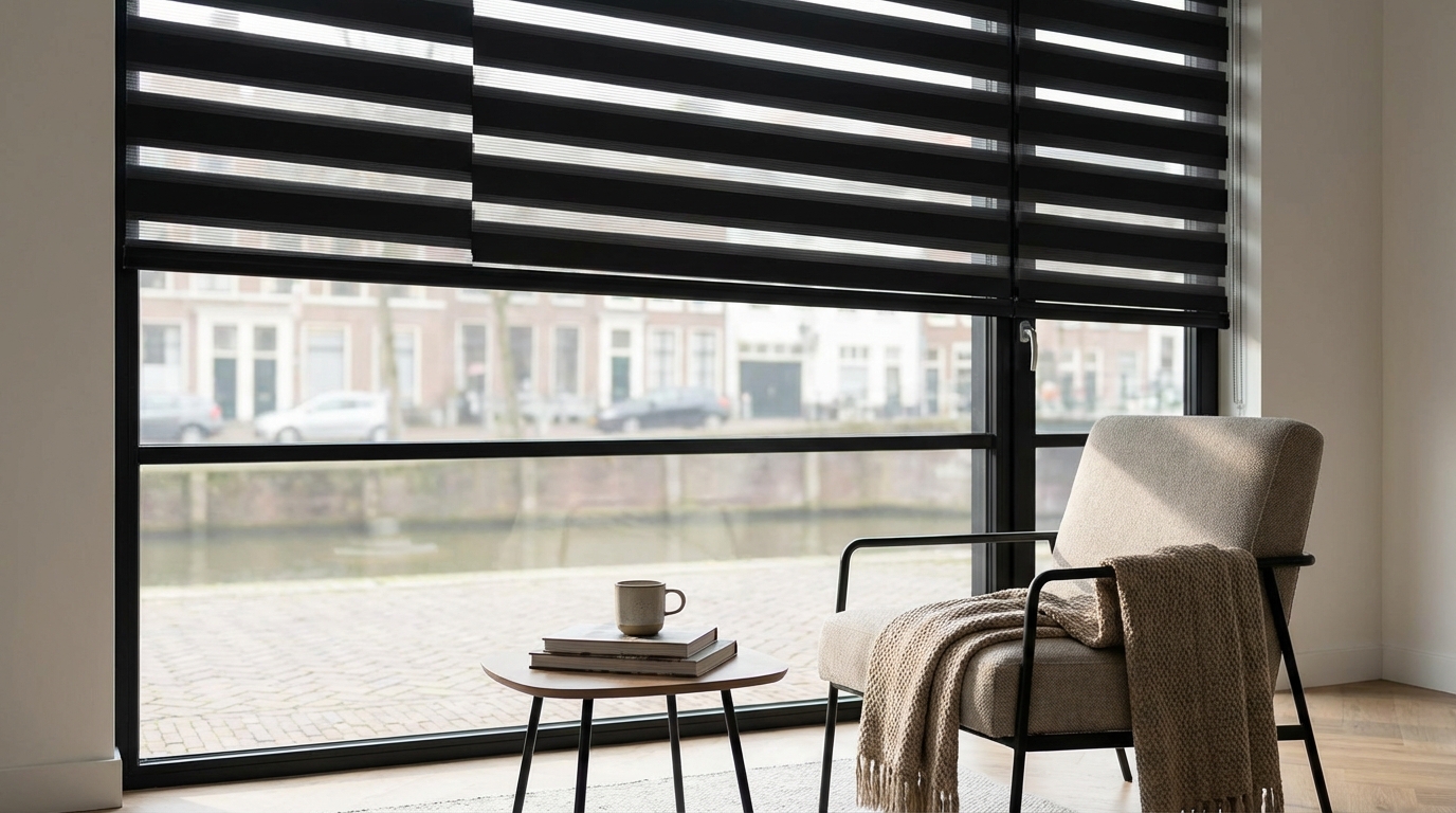 Raamdecoratie Day night in frame zwart