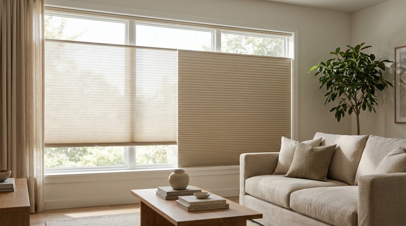 Raamdecoratie Day night plisse beige