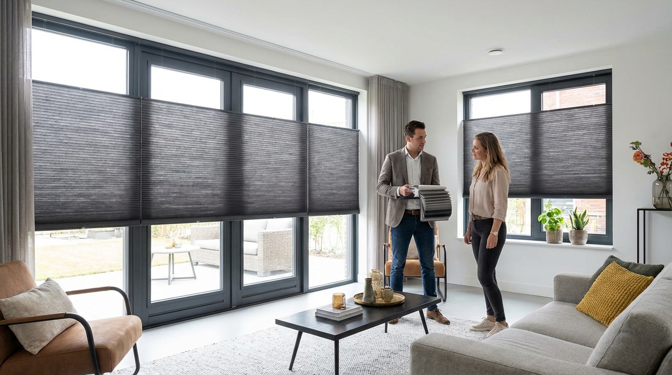 Raamdecoratie Dubbele plisse antraciet