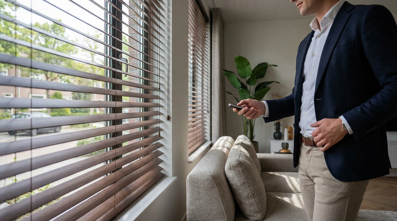 Raamdecoratie Elektrische houten jaloezieën