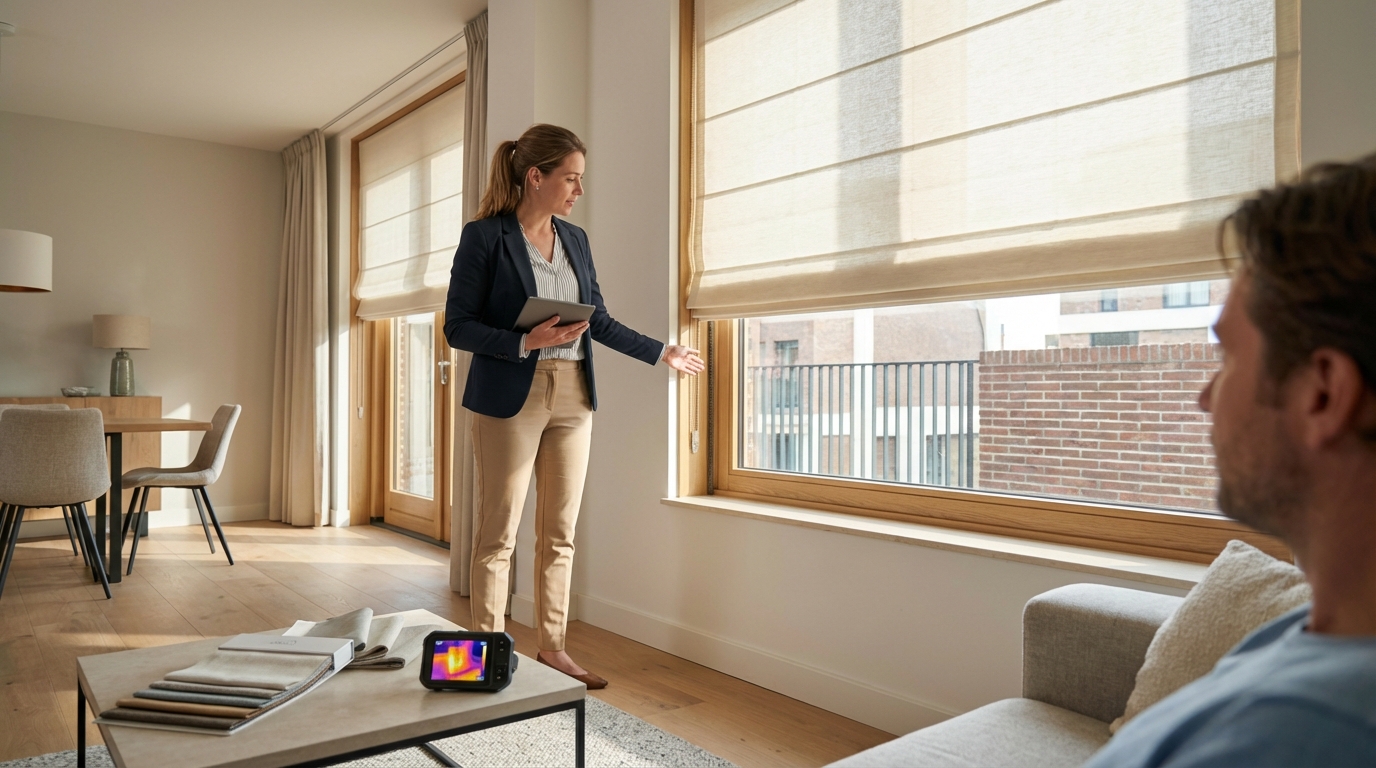 Raamdecoratie Hoe werkt binnen zonwering samen met HR glas en goede kierdichting?