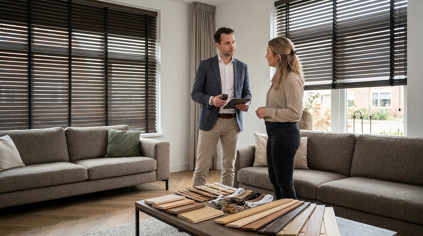 Raamdecoratie Houten jaloezieën op maat offerte