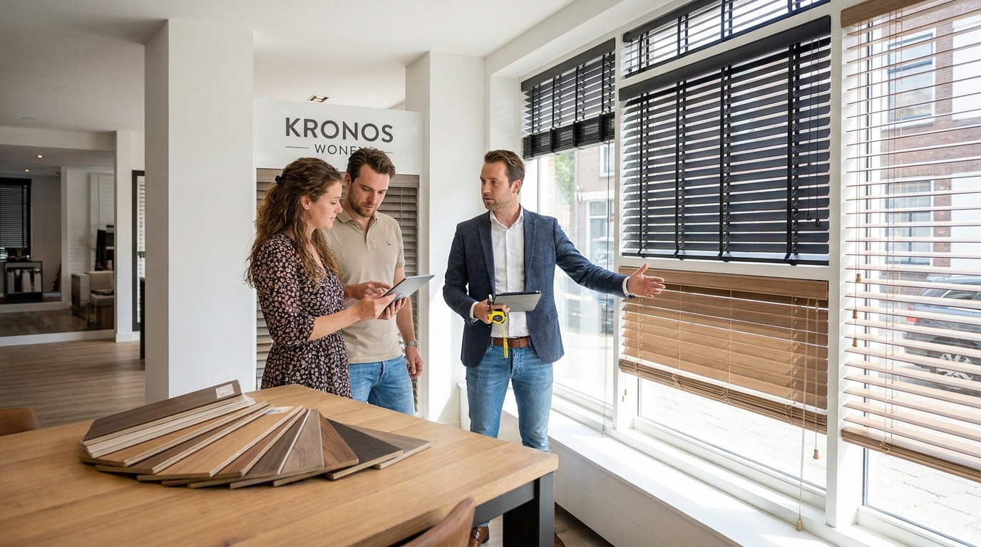Raamdecoratie Houten jaloezieën op maat prijs