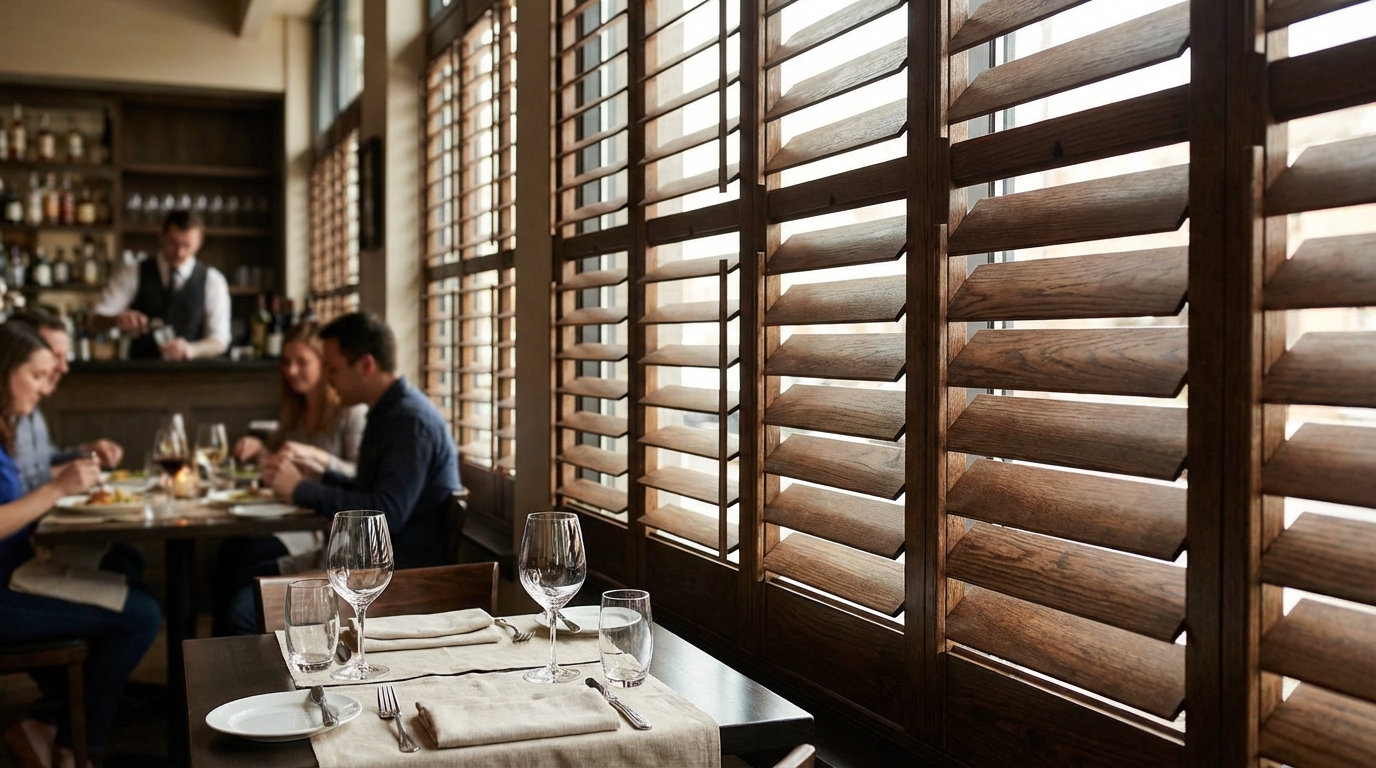 Raamdecoratie Houten jaloezieën voor horeca