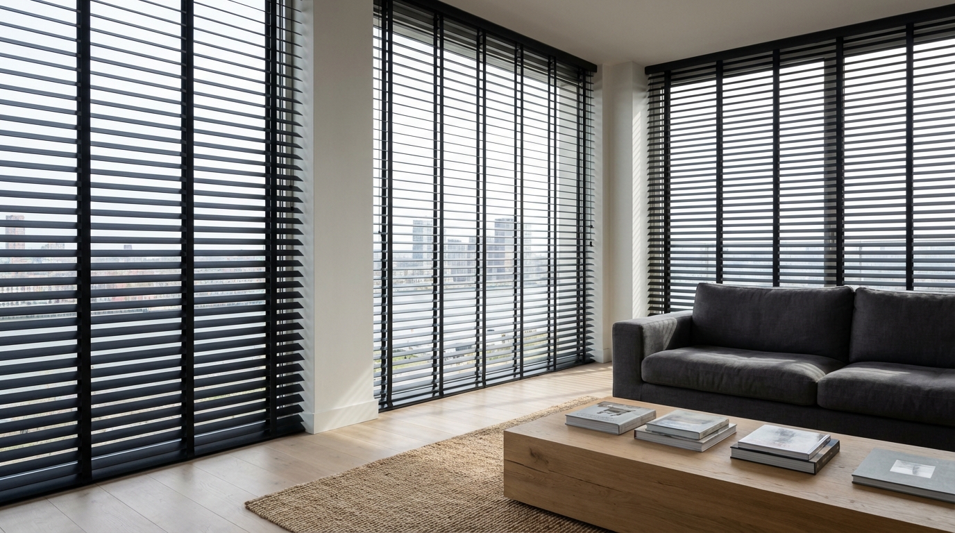 Raamdecoratie Houten jaloezieën zwart