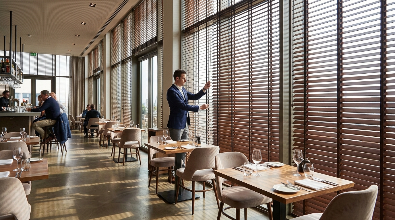 Raamdecoratie Jaloezieën op maat voor horeca