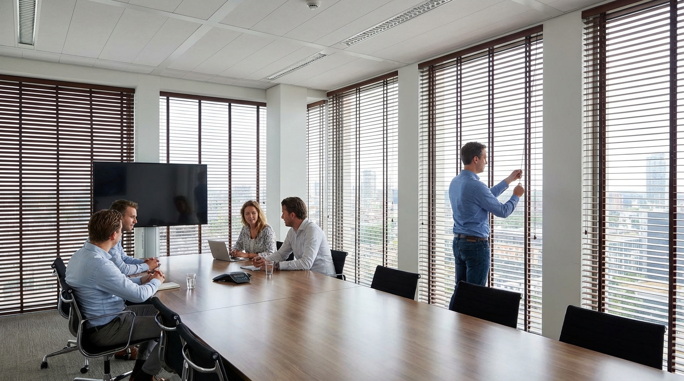 Raamdecoratie Jaloezieën op maat voor vergaderruimte