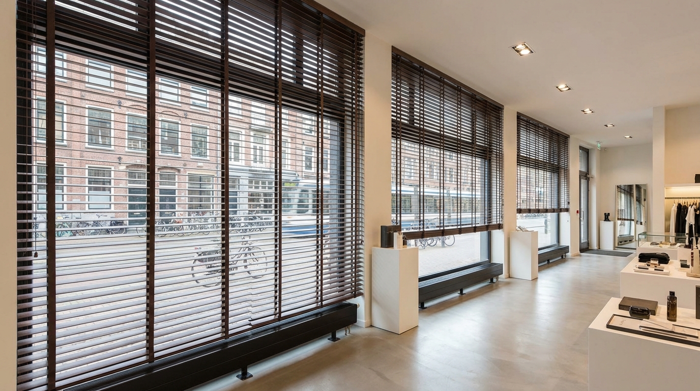 Raamdecoratie Jaloezieën op maat voor winkelpand