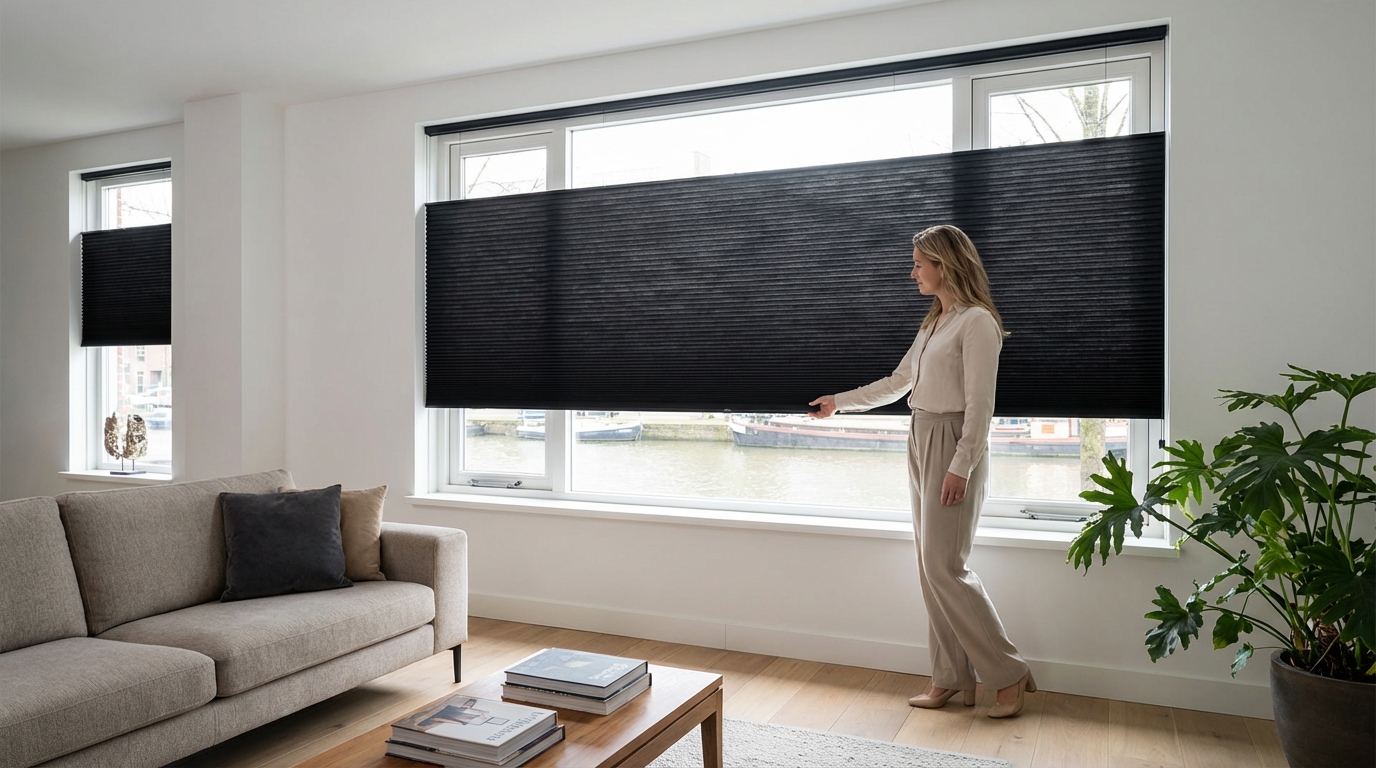 Raamdecoratie Plisse gordijn zwart