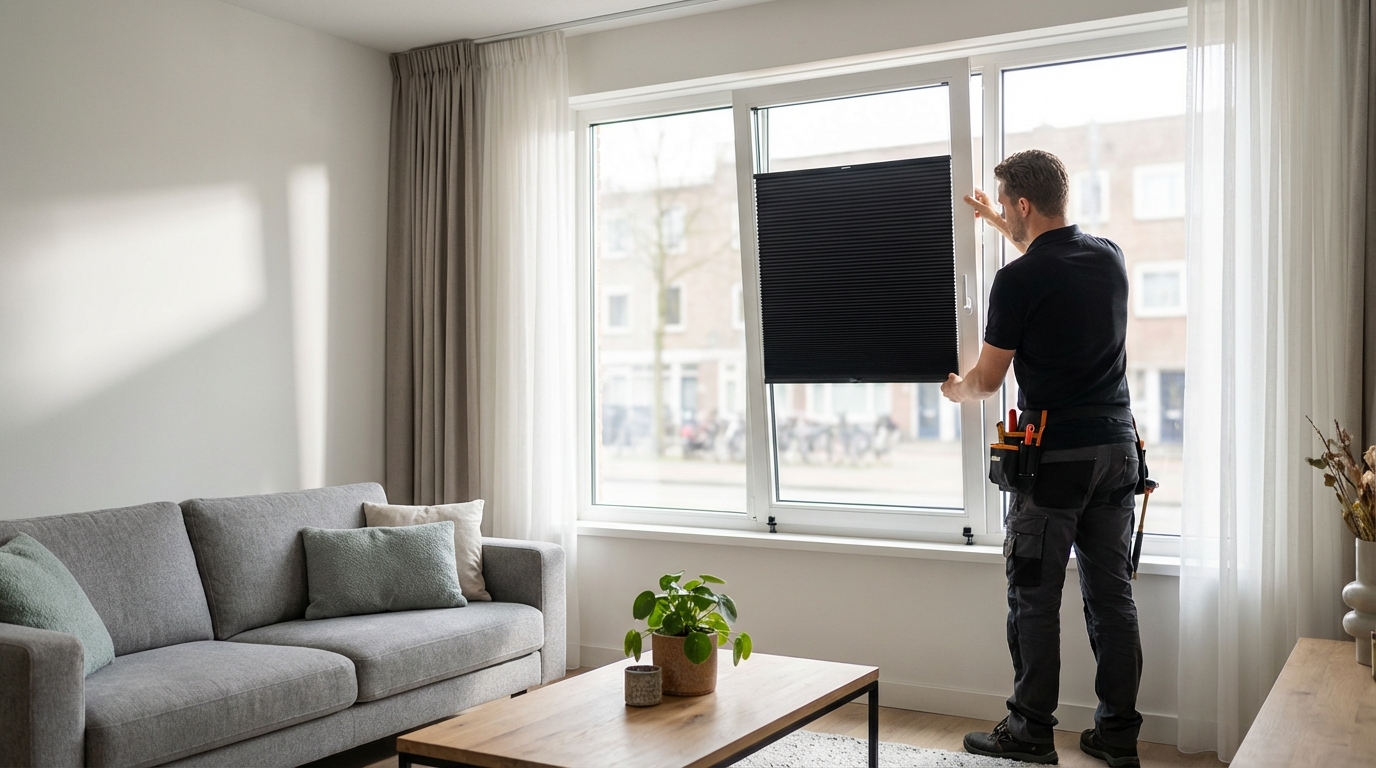 Raamdecoratie Plisse in frame zwart