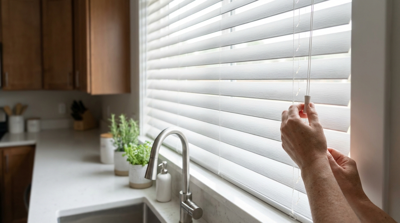 Raamdecoratie PVC jaloezieën voor keuken op maat