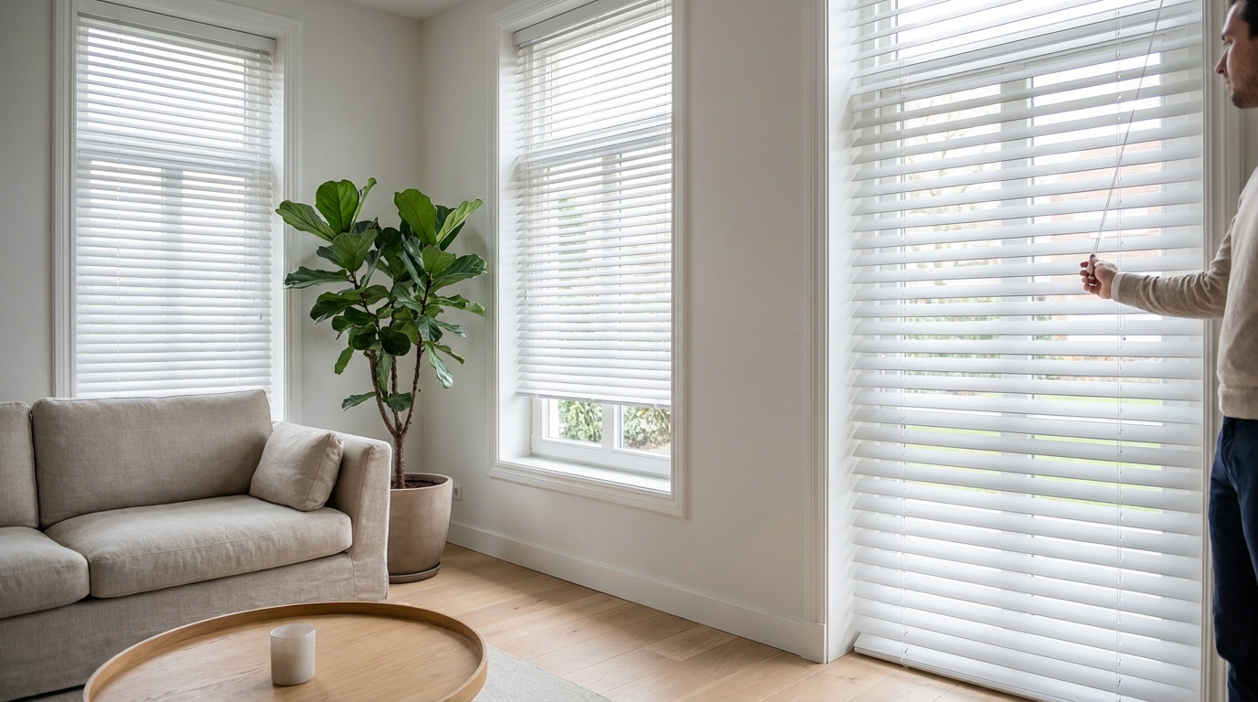 Raamdecoratie Witte aluminium jaloezieën