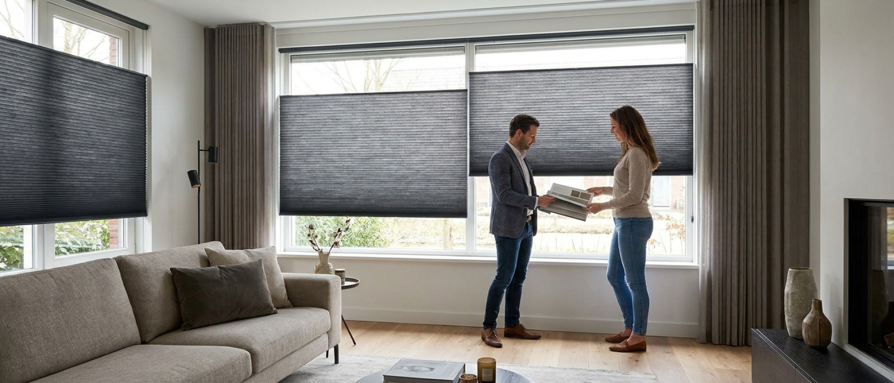 Raamdecoratie Duette gordijn antraciet
