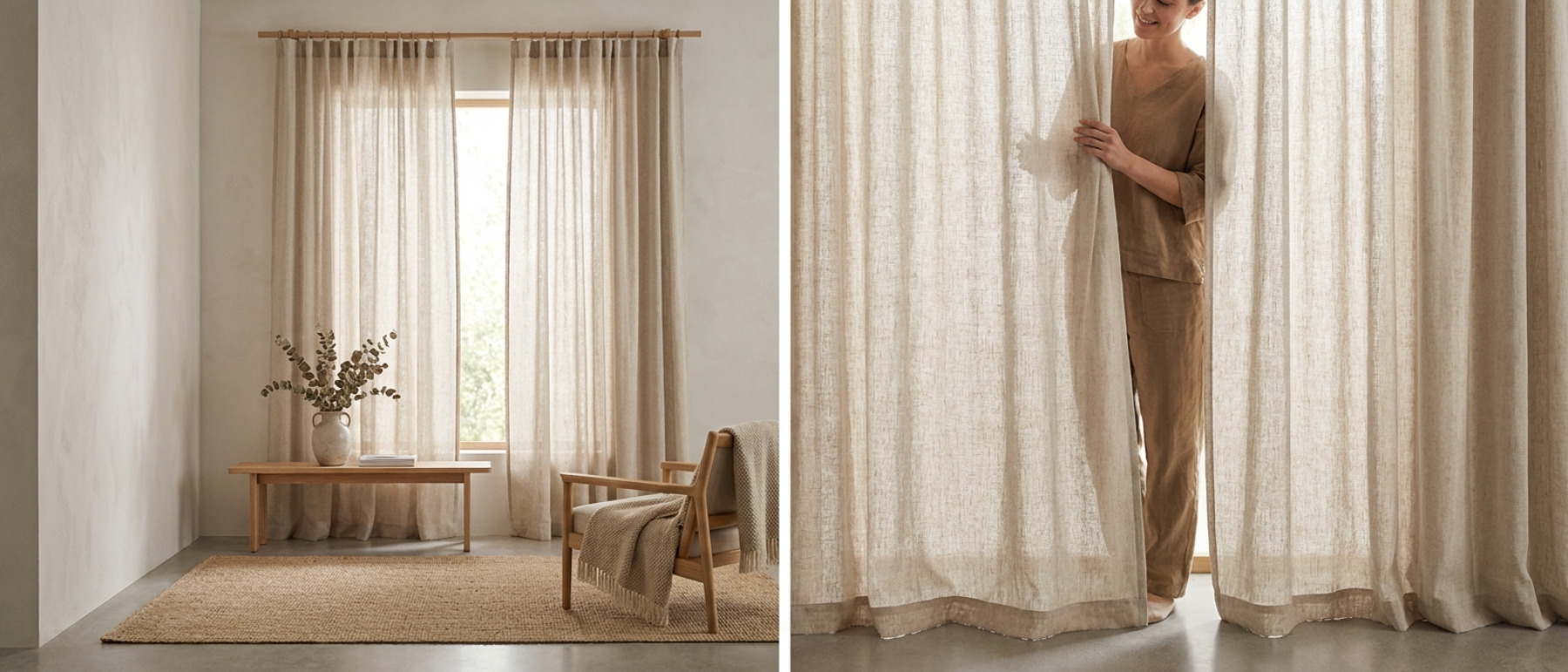 Raamdecoratie Hoe kies je gordijnen voor een Japandi interieur met rust, textuur en licht?