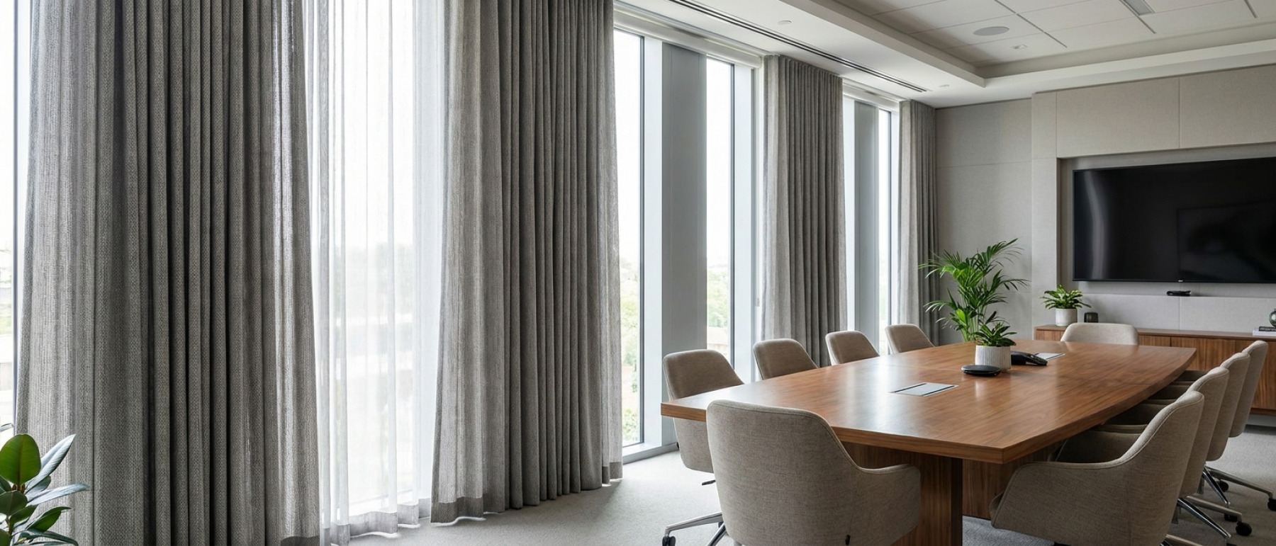 Raamdecoratie 7 ideeen voor zakelijke gordijnen met rust, comfort en nette uitstraling.