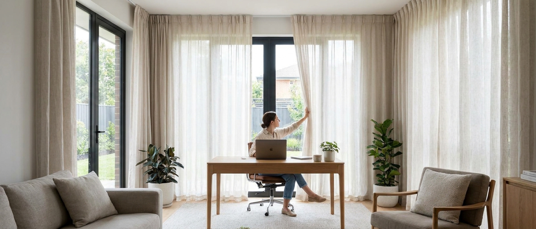 Raamdecoratie 8 tips om je thuiskantoor prettiger te maken met lichtfilterende gordijnen.