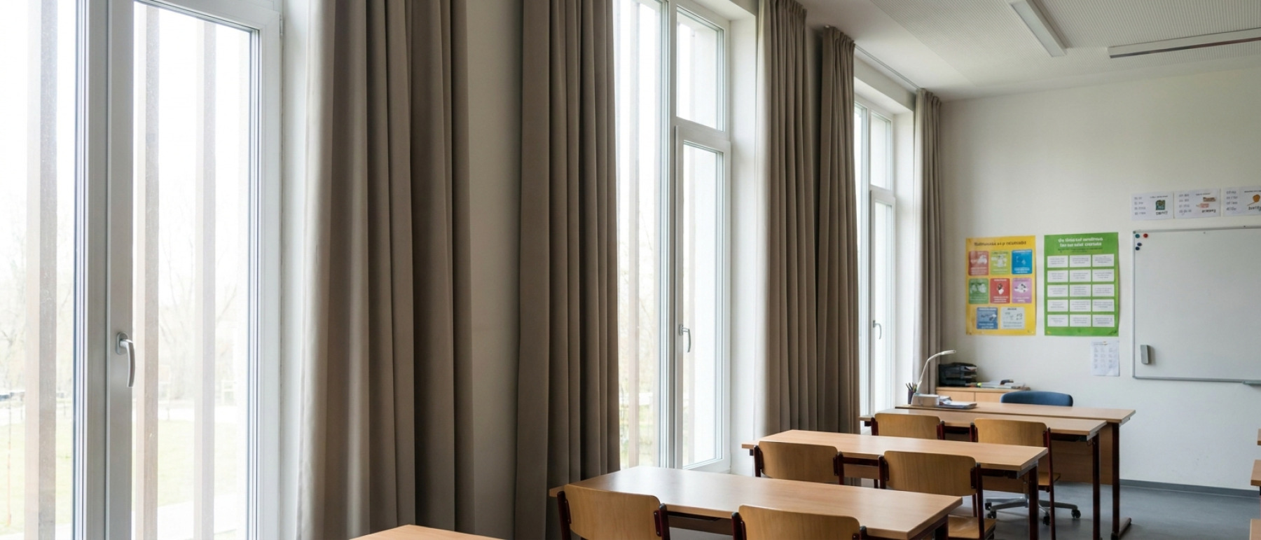 Raamdecoratie Zo kies je gordijnen voor een schoolruimte waar rust en lichtregeling nodig zijn?